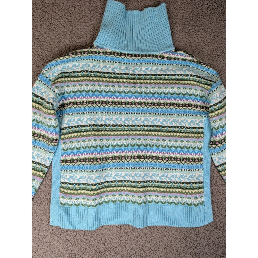 Talbots Fireside Fair Isle Johnny Collar Sweater M Petite Winter Preppy Casual
